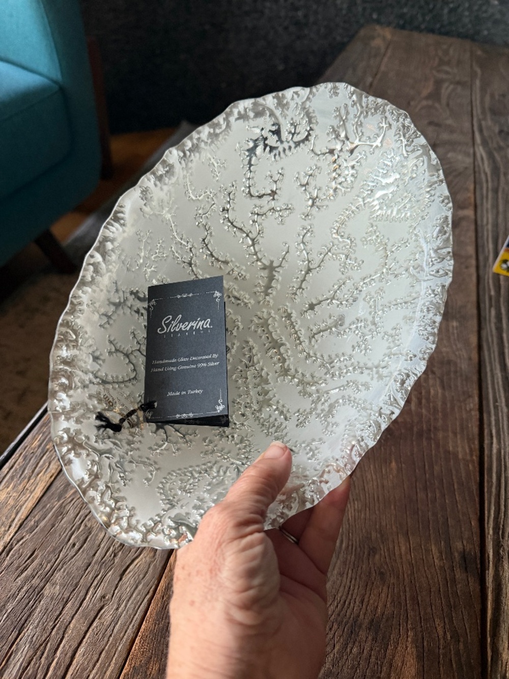 Silverina Istanbul Oval Glass Coral Bowl | NWT